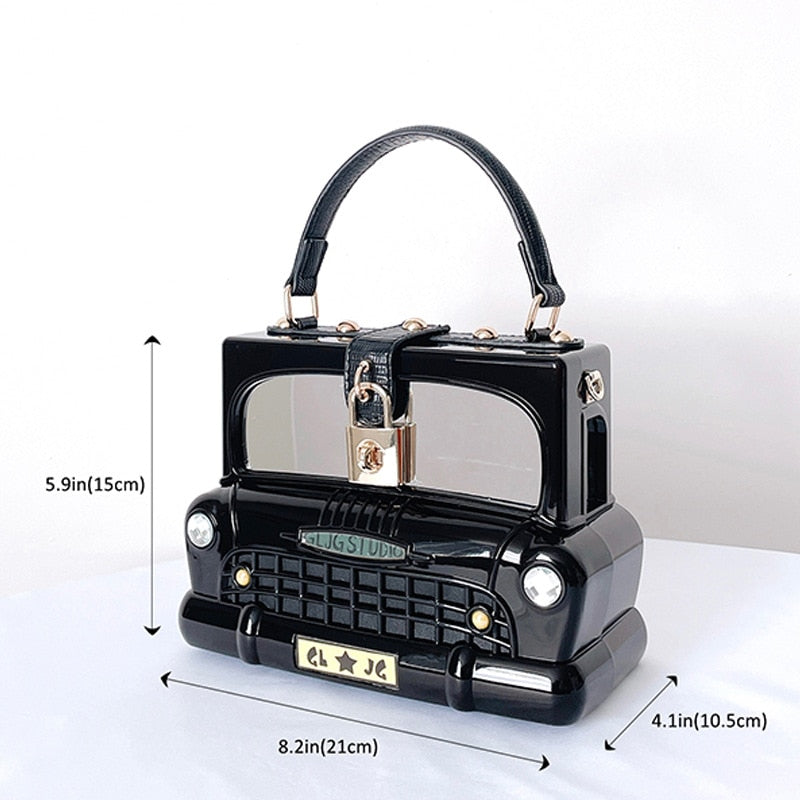 Black Car Shape Women Handbag Shoulder Bag Acrylic Box Style Purse