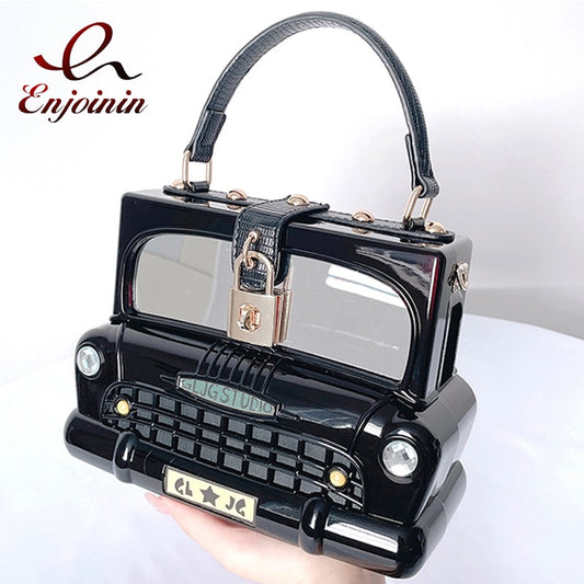 Black Car Shape Women Handbag Shoulder Bag Acrylic Box Style Purse