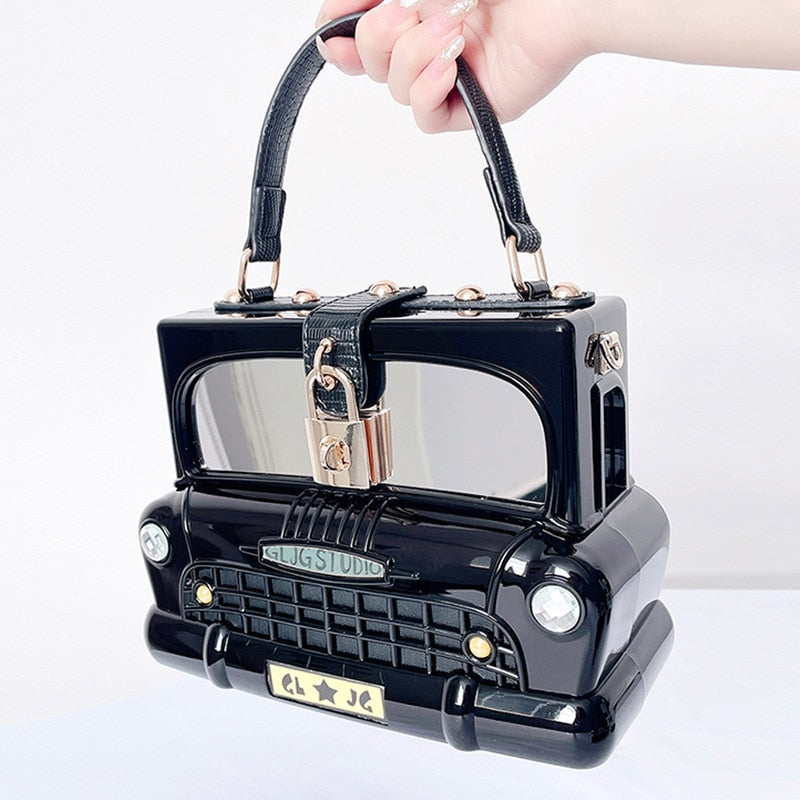 Black Car Shape Women Handbag Shoulder Bag Acrylic Box Style Purse