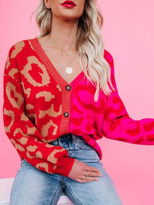 Cárdigan con estampado de leopardo, suéter de punto para mujer
