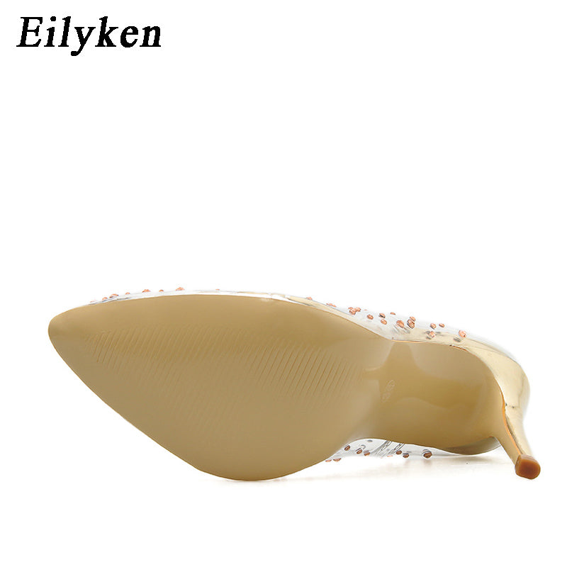 Eilyken Golden Rhinestone Pvc Transparent Women Pumps Shoes