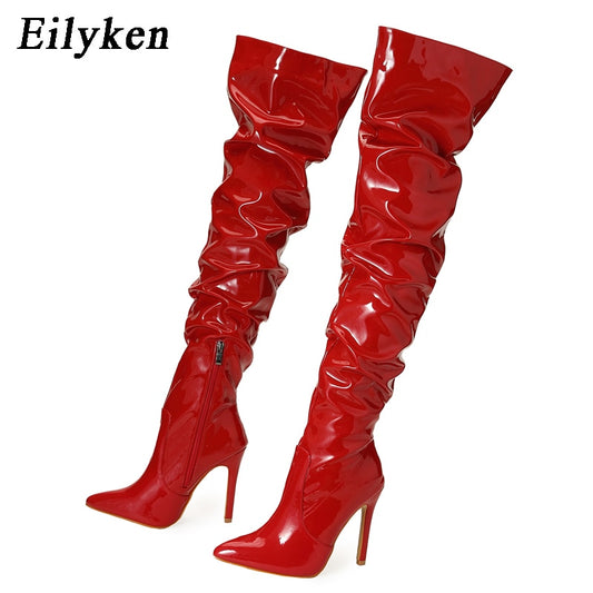 Patent Leather Thigh High Boots Women | Red Patent Leather Thigh