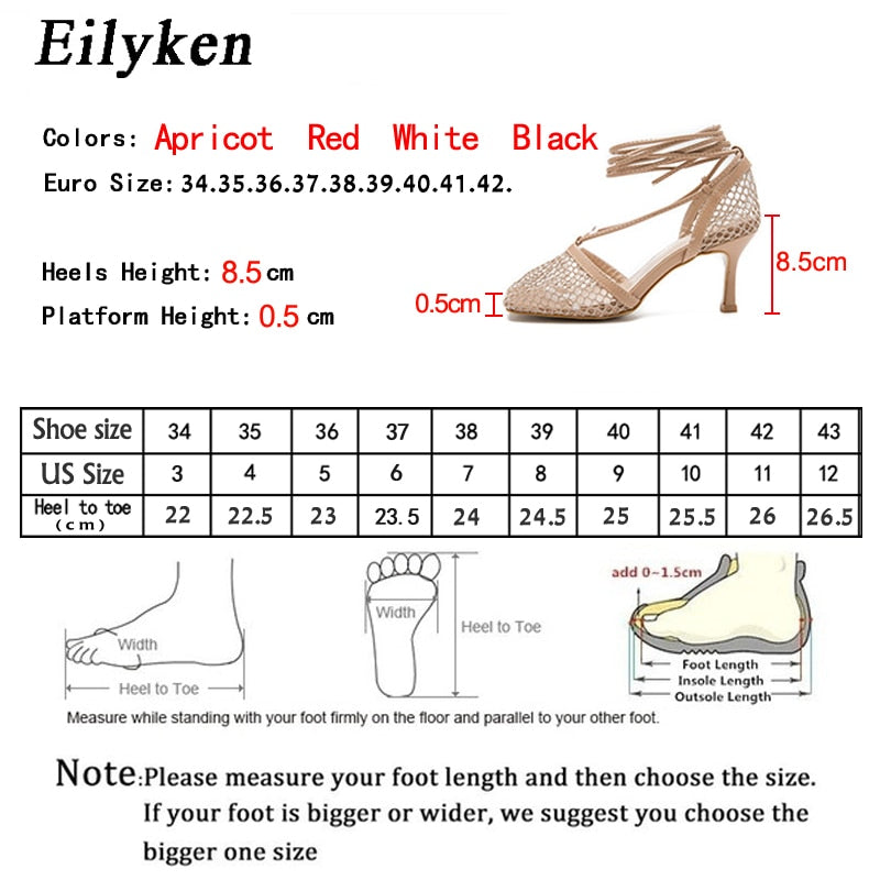 Eilyken Summer Autumn Sexy Mesh Pumps Sandals Female Square Toe High