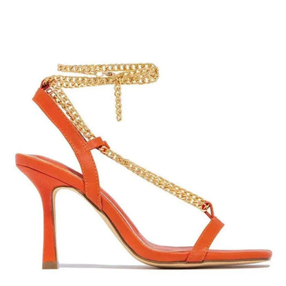 Summer Fashion PU Metal Chain Women's High Heel Sandal