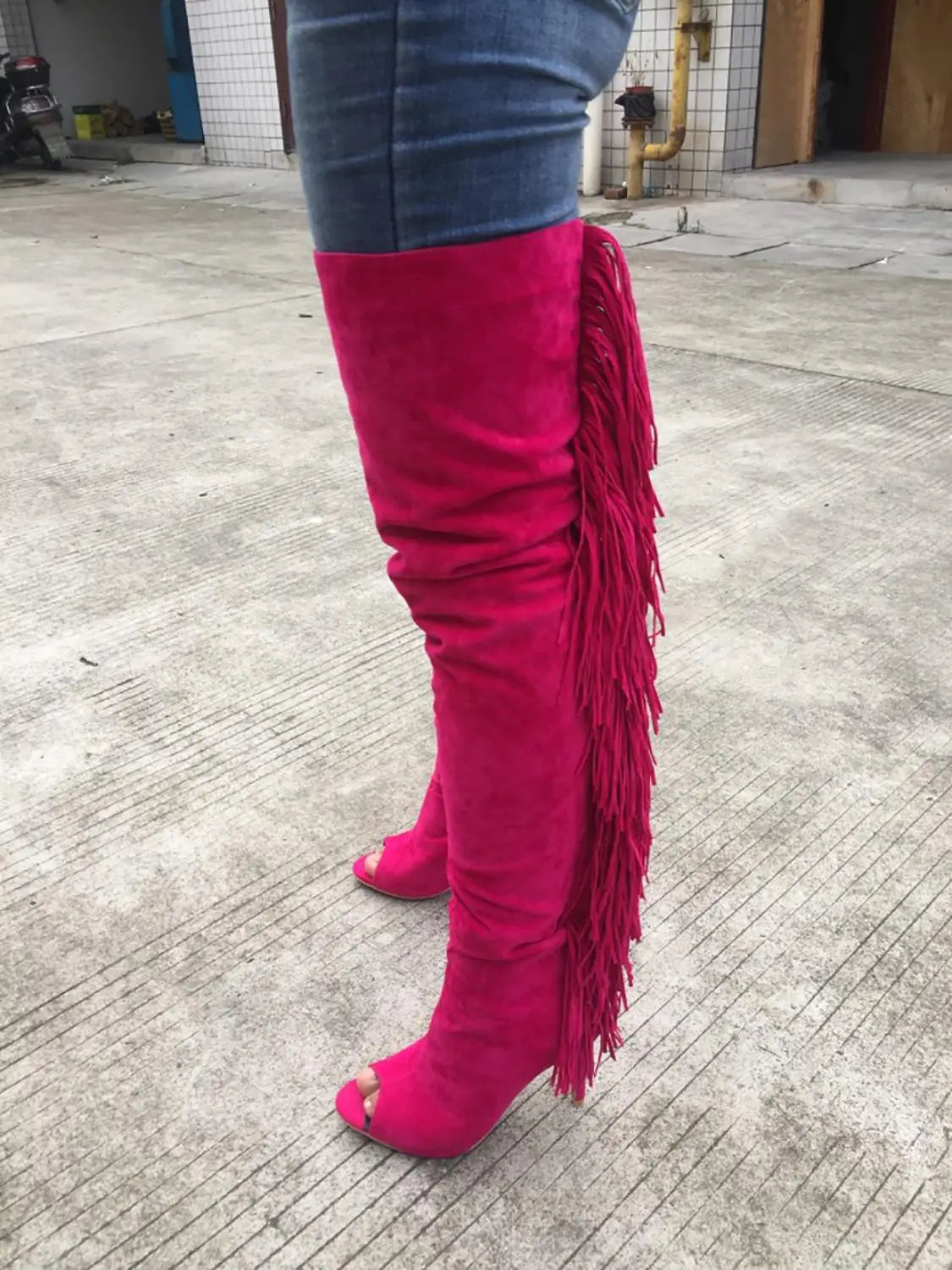 ASHIOFU Thigh High Boots Fringed Tassels