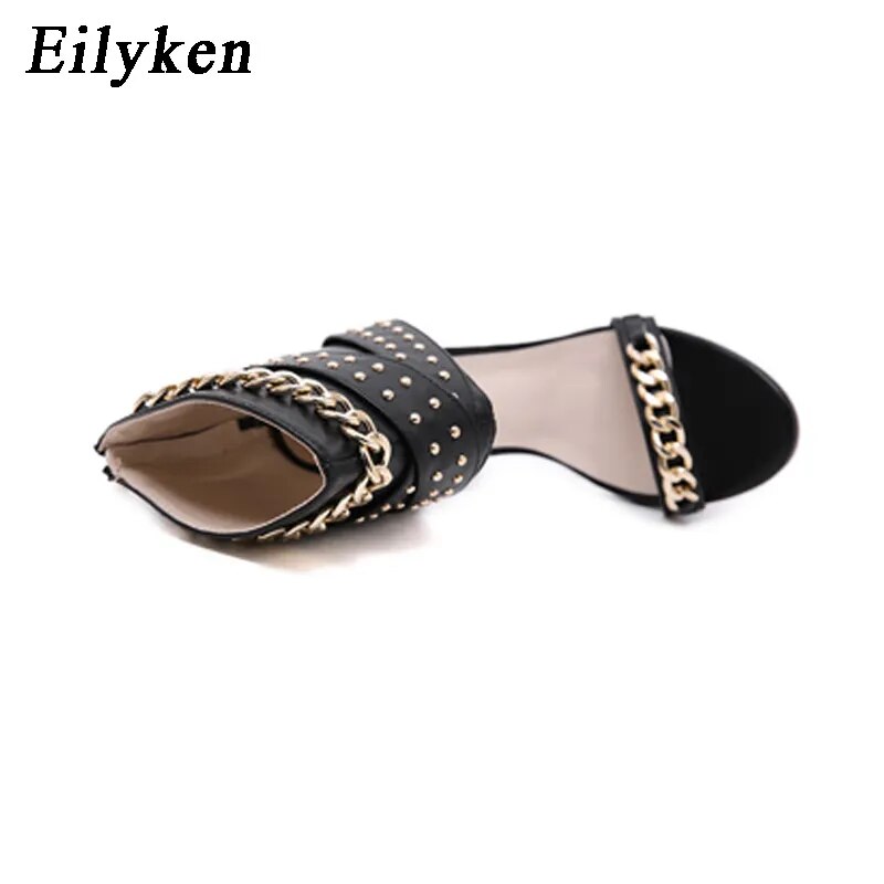 Eilyken Rivet Metal Decoration High Heel Sandals Women Cover Heel For