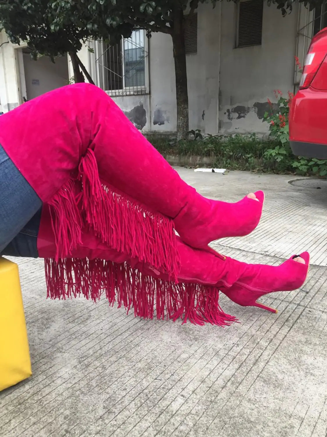 ASHIOFU Thigh High Boots Fringed Tassels