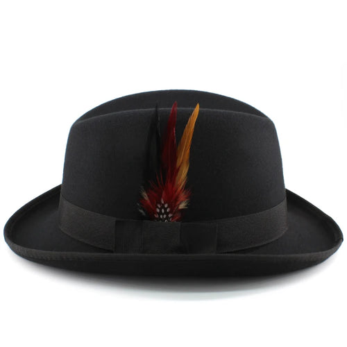 Men Women Wool Blend Classical Homburg Hats Feather Band Fedora Caps