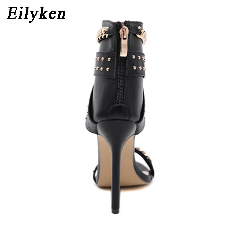 Eilyken Rivet Metal Decoration High Heel Sandals Women Cover Heel For