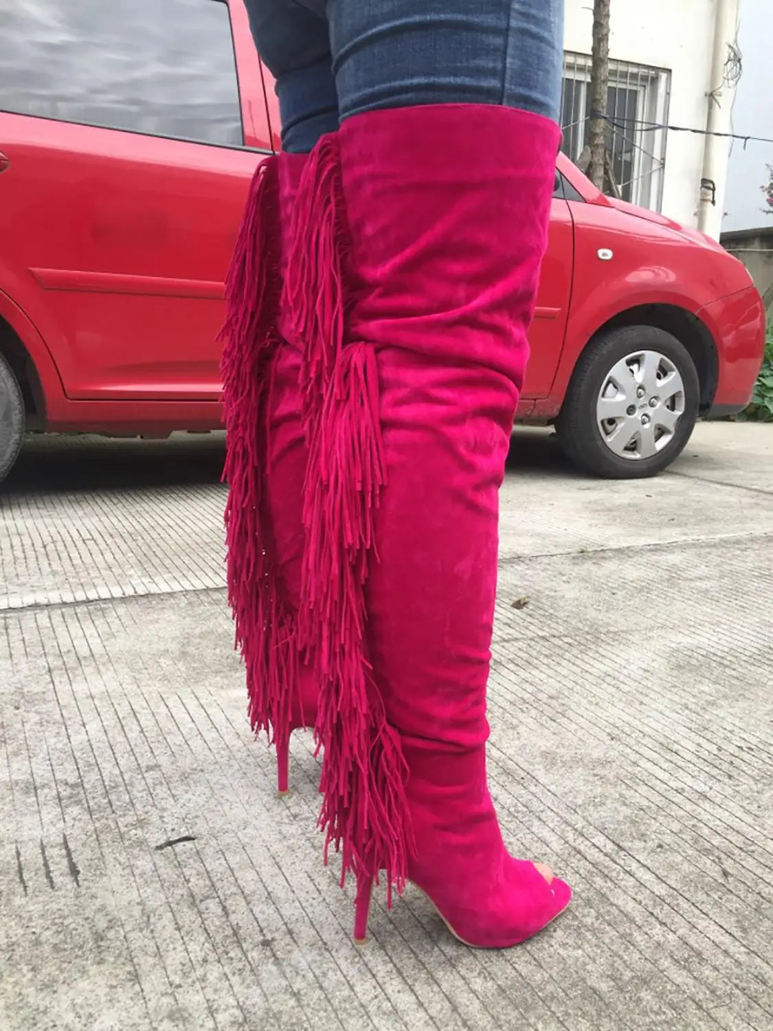 ASHIOFU Thigh High Boots Fringed Tassels