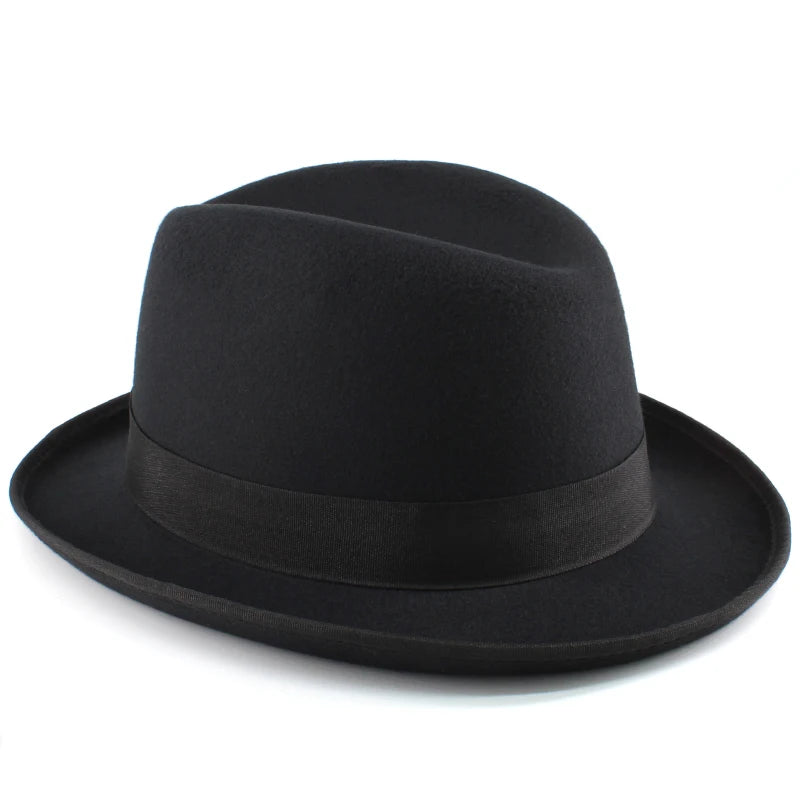 Men Women Wool Blend Classical Homburg Hats Feather Band Fedora Caps