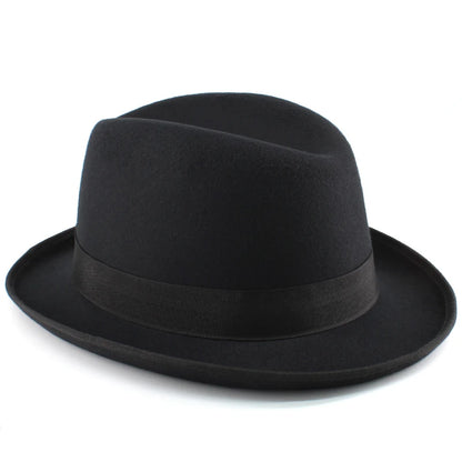 Men Women Wool Blend Classical Homburg Hats Feather Band Fedora Caps