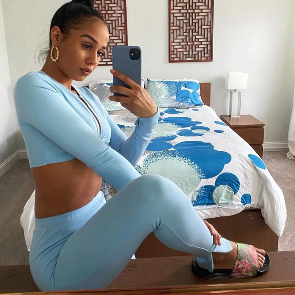 Long Sleeve V-neck Sexy Crop Top Leggings 2 Pieces Set