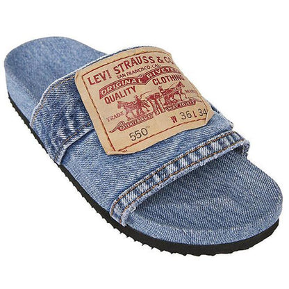 Chanclas planas Cool Round Head para mujer Denim Azul/Negro 