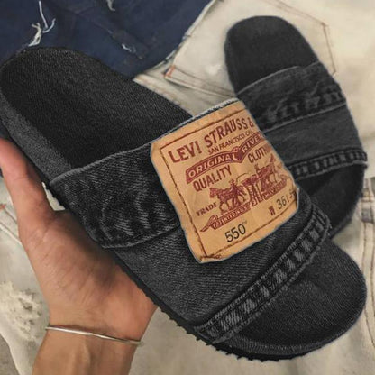 Chanclas planas Cool Round Head para mujer Denim Azul/Negro 