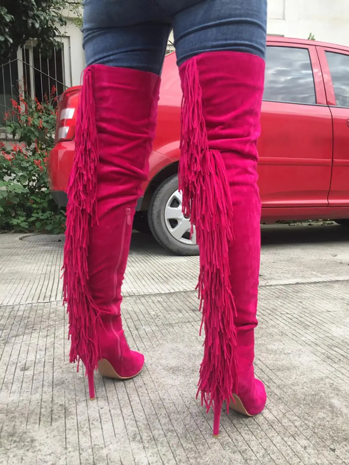 ASHIOFU Thigh High Boots Fringed Tassels