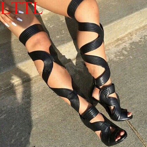 Botas Woman Sexy Strappy Lace Up Thigh High Sandals Boots Women