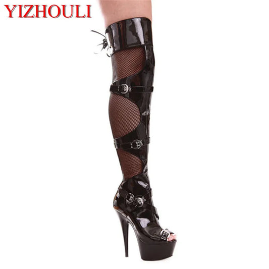 6 Inch Peep Toe High Heels Platforms Thigh High Sexy Boots 15cm