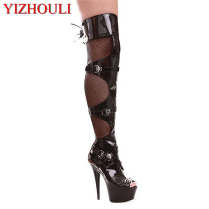 6 Inch Peep Toe High Heels Platforms Thigh High Sexy Boots 15cm