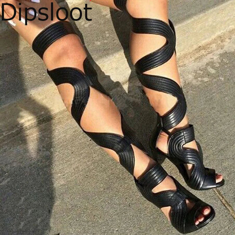 Botas Woman Sexy Strappy Lace Up Thigh High Sandals Boots Women