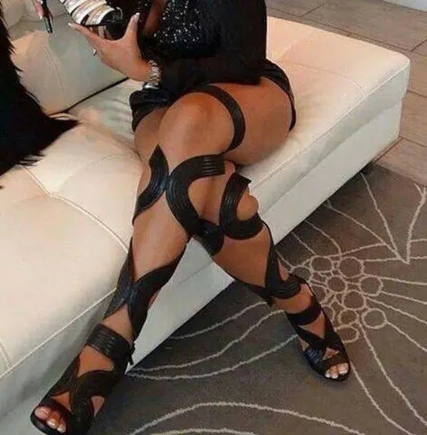 Botas Woman Sexy Strappy Lace Up Thigh High Sandals Boots Women