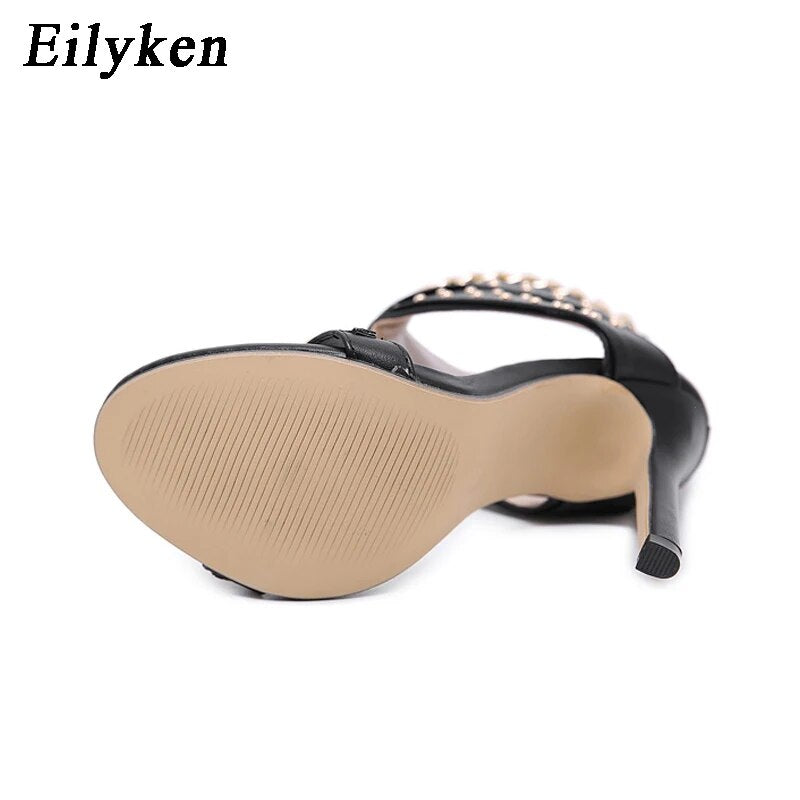 Eilyken Rivet Metal Decoration High Heel Sandals Women Cover Heel For