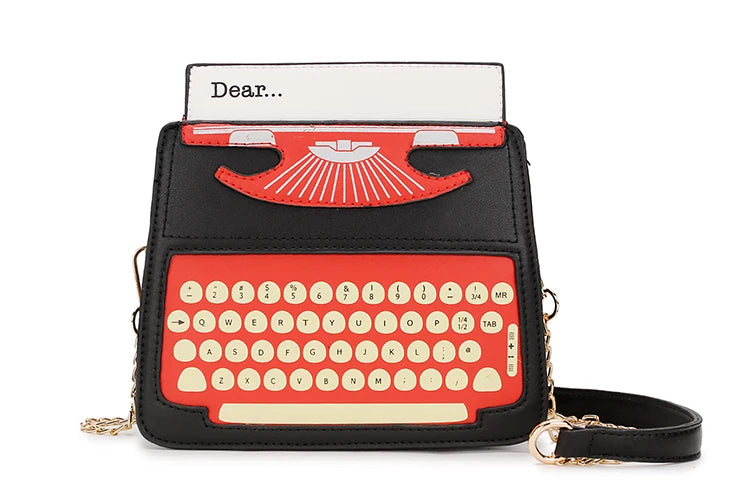 Fun Typewriter Screen Print Shaped Women Handbags and Shoulder Bag