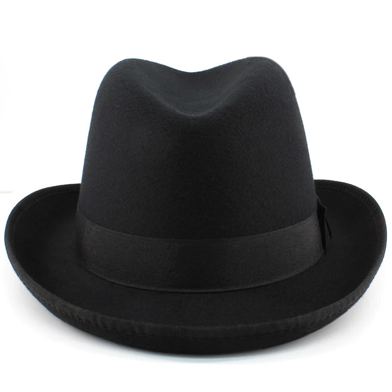 Men Women Wool Blend Classical Homburg Hats Feather Band Fedora Caps
