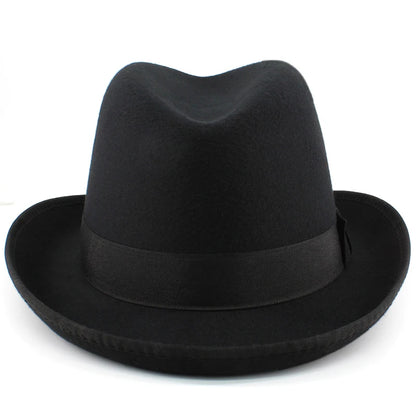 Men Women Wool Blend Classical Homburg Hats Feather Band Fedora Caps