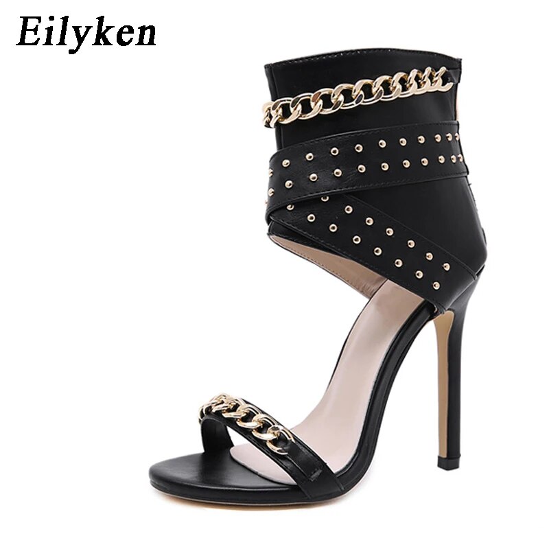 Eilyken Rivet Metal Decoration High Heel Sandals Women Cover Heel For