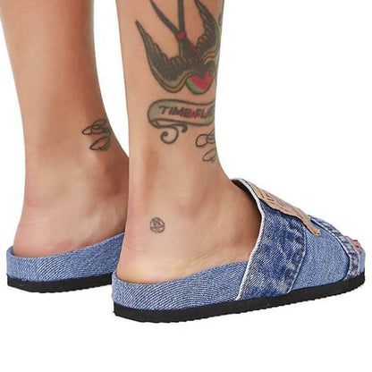 Chanclas planas Cool Round Head para mujer Denim Azul/Negro 