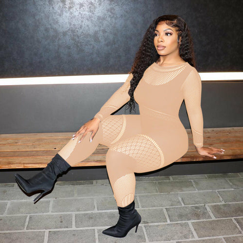 Fashion See-through Sexy Long Sleeve Mesh Jumpsuit