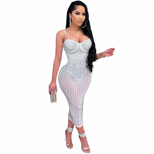 Women Sexy Diamond Bedazzled Dress Party Club Night Dress