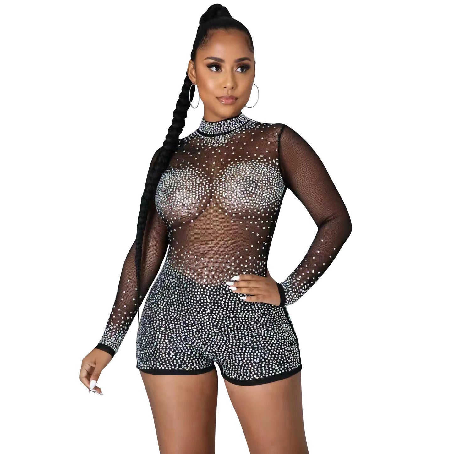 Womens Sexy Sequin Rhinestone Romper Jumpsuit Clubwear Bodysuit