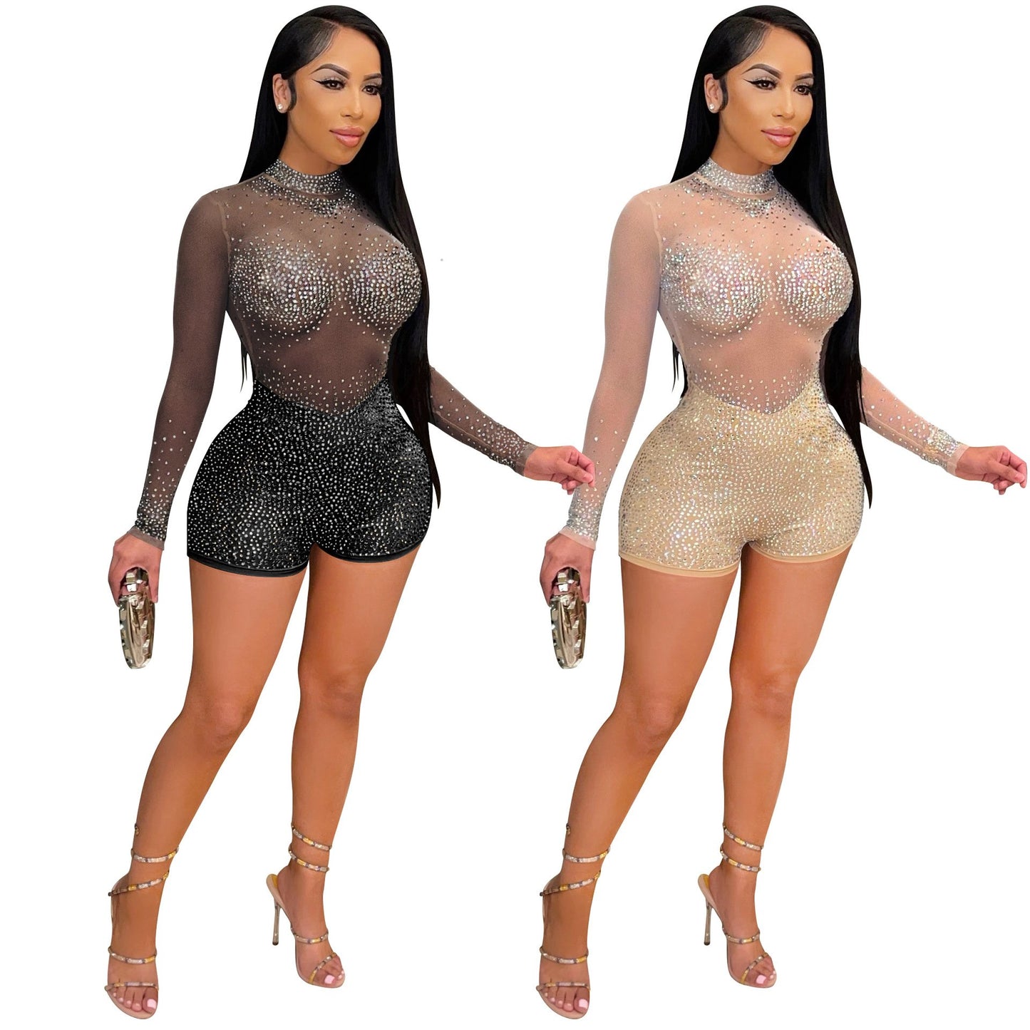 Womens Sexy Sequin Rhinestone Romper Jumpsuit Clubwear Bodysuit