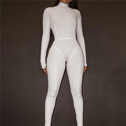 Long Sleeve Turtleneck Jumpsuits Stretchy Slim Body-Shaping Outfits