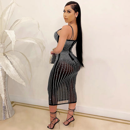 Women Sexy Diamond Bedazzled Dress Party Club Night Dress