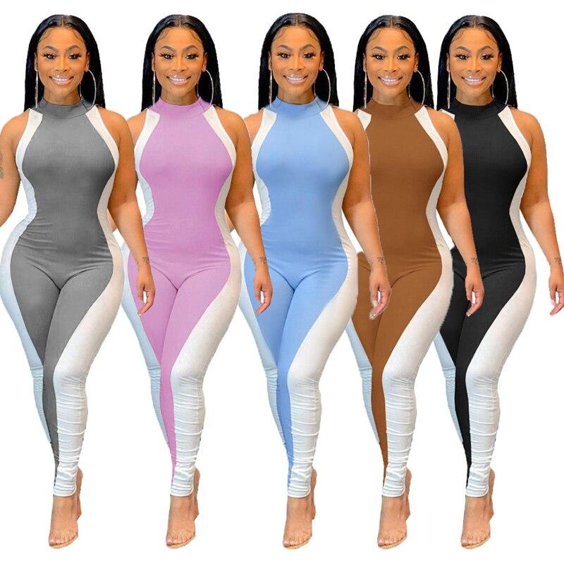 Patchwork Skinny Bodycon Jumpsuit Women Slim One Piece Club Outfits