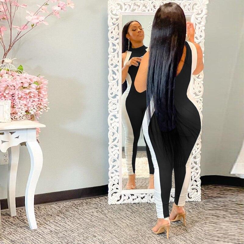 Patchwork Skinny Bodycon Jumpsuit Women Slim One Piece Club Outfits