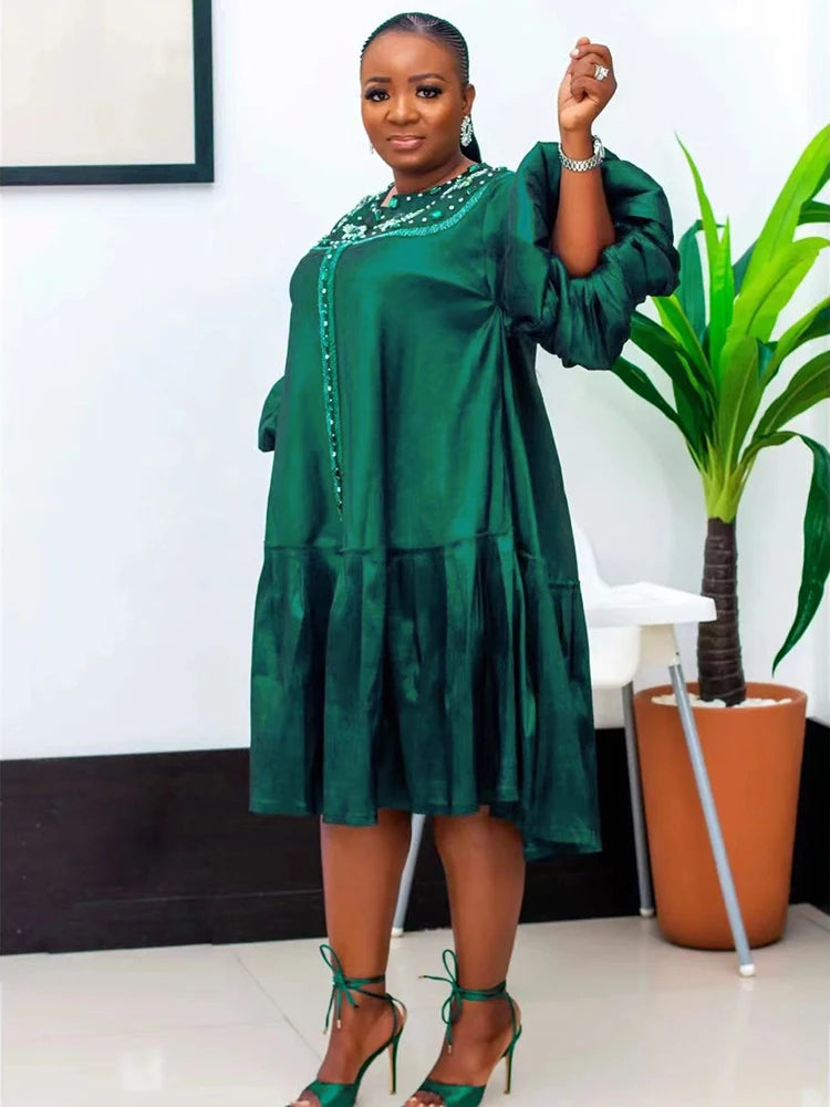 Plus Size African Loose Diamond Dress for Women Elegant