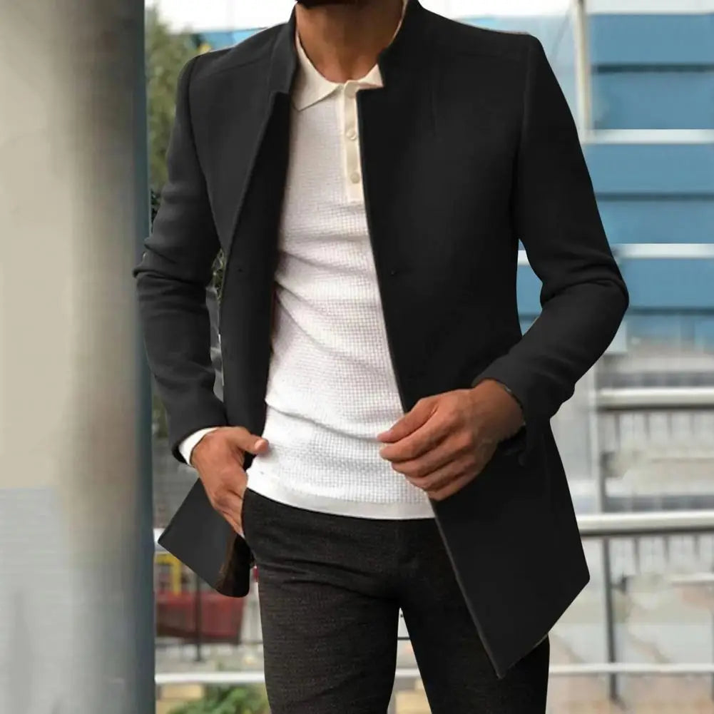 Trendy Men Suit Coat Formal Men Woolen Coat Long Sleeves Keep Warm