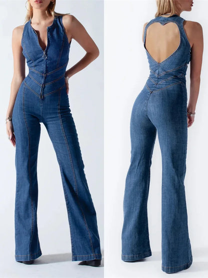 TARUXY Backless Heart Cutout Bodycon Jumpsuit For Women Casual
