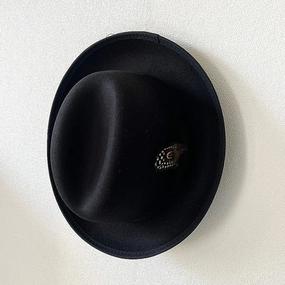 New British Style Wool Felt Fedora Hats for Men Roll Up Brim Homburg