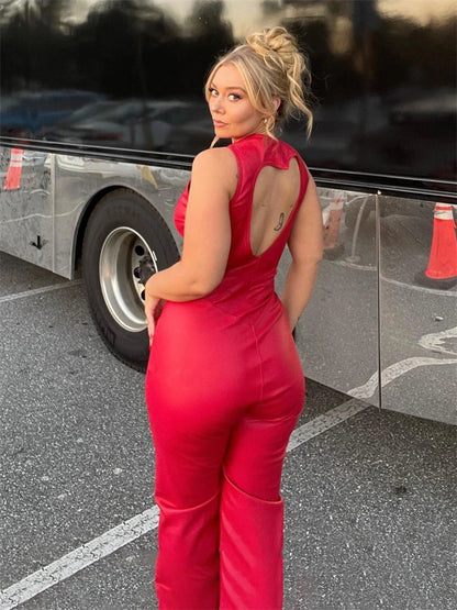 TARUXY Backless Heart Cutout Bodycon Jumpsuit For Women Casual