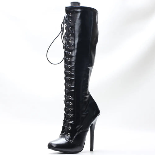 5 Inch Sexy Fetish Stiletto Heel Vintage Boots Knee High Lace-up Shoes