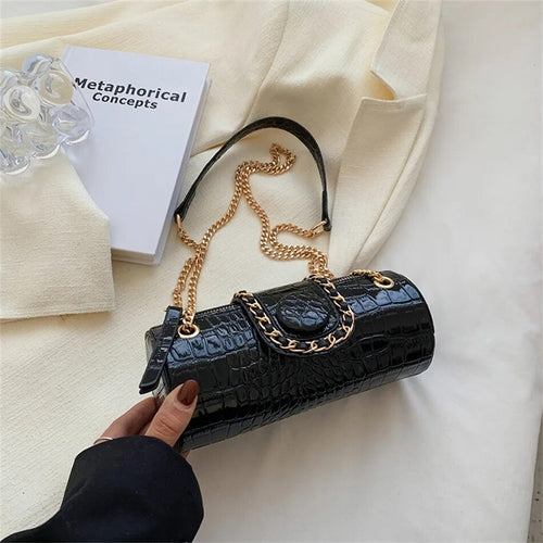 Small Chain Barrel Shaped PU Leather Bags for Women 2023 Fashion New