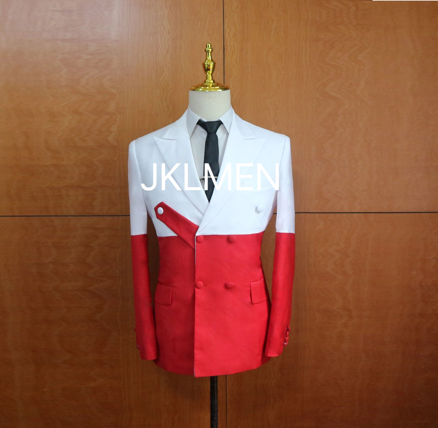 Men's Suits 2 Pieces White Red Splicing Slim Fit Groom Wedding Formal