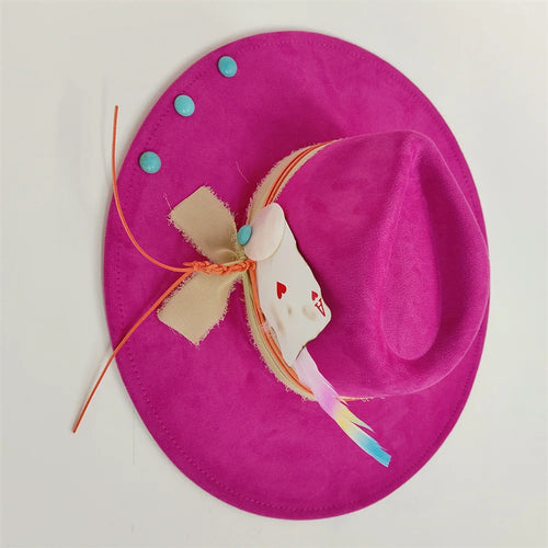 Retro Suede Fedora Hat with Feather Accessories