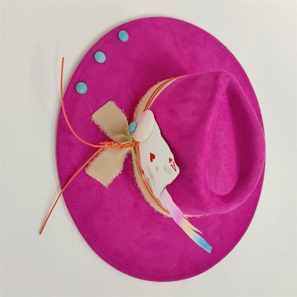 Retro Suede Fedora Hat with Feather Accessories