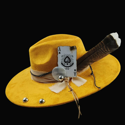 Retro Suede Fedora Hat with Feather Accessories